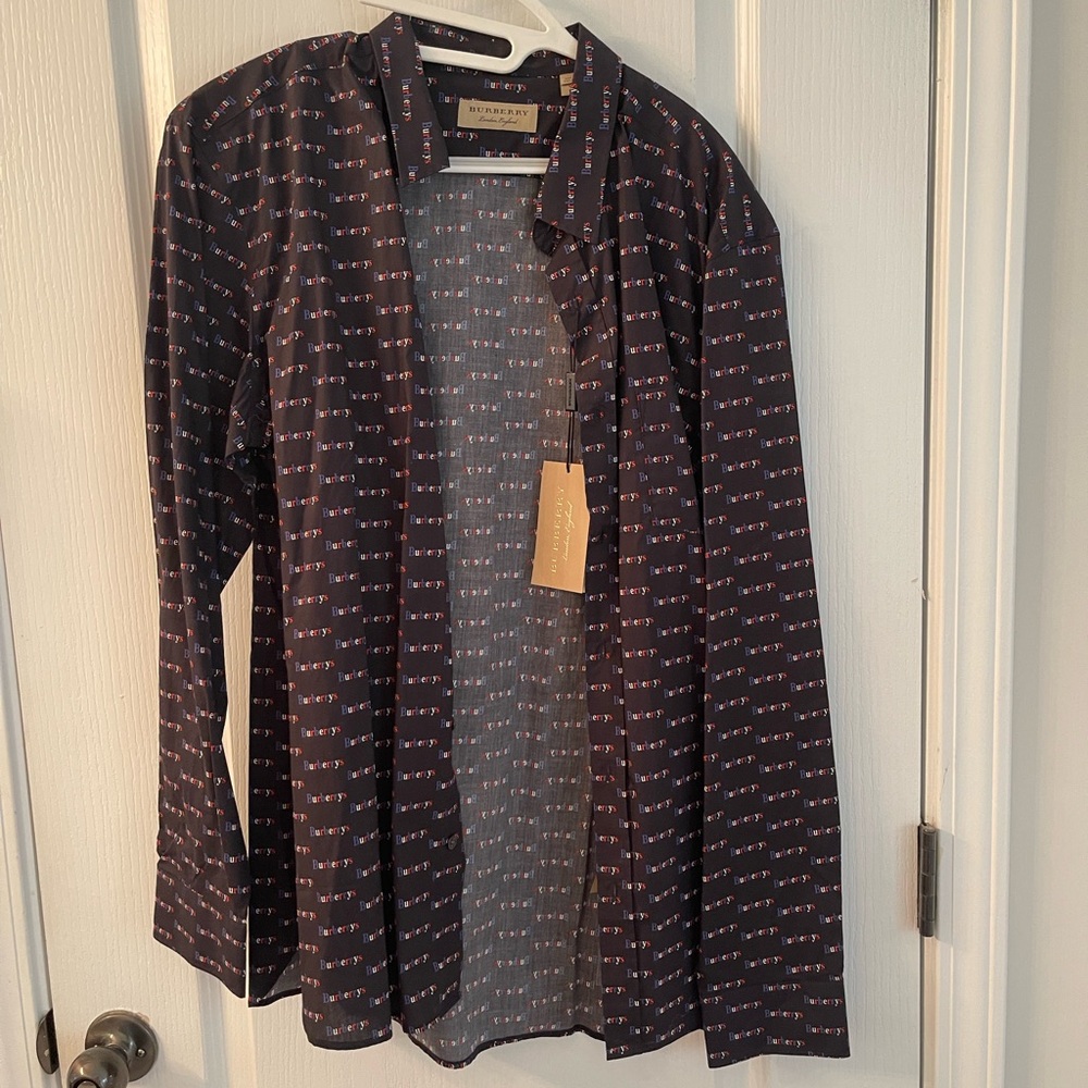 Men's Navy Blue Burberry Dress Shirt